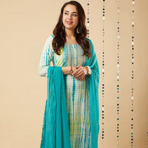 Shibori Dyed Regular Kurta with Trousers & Dupatta